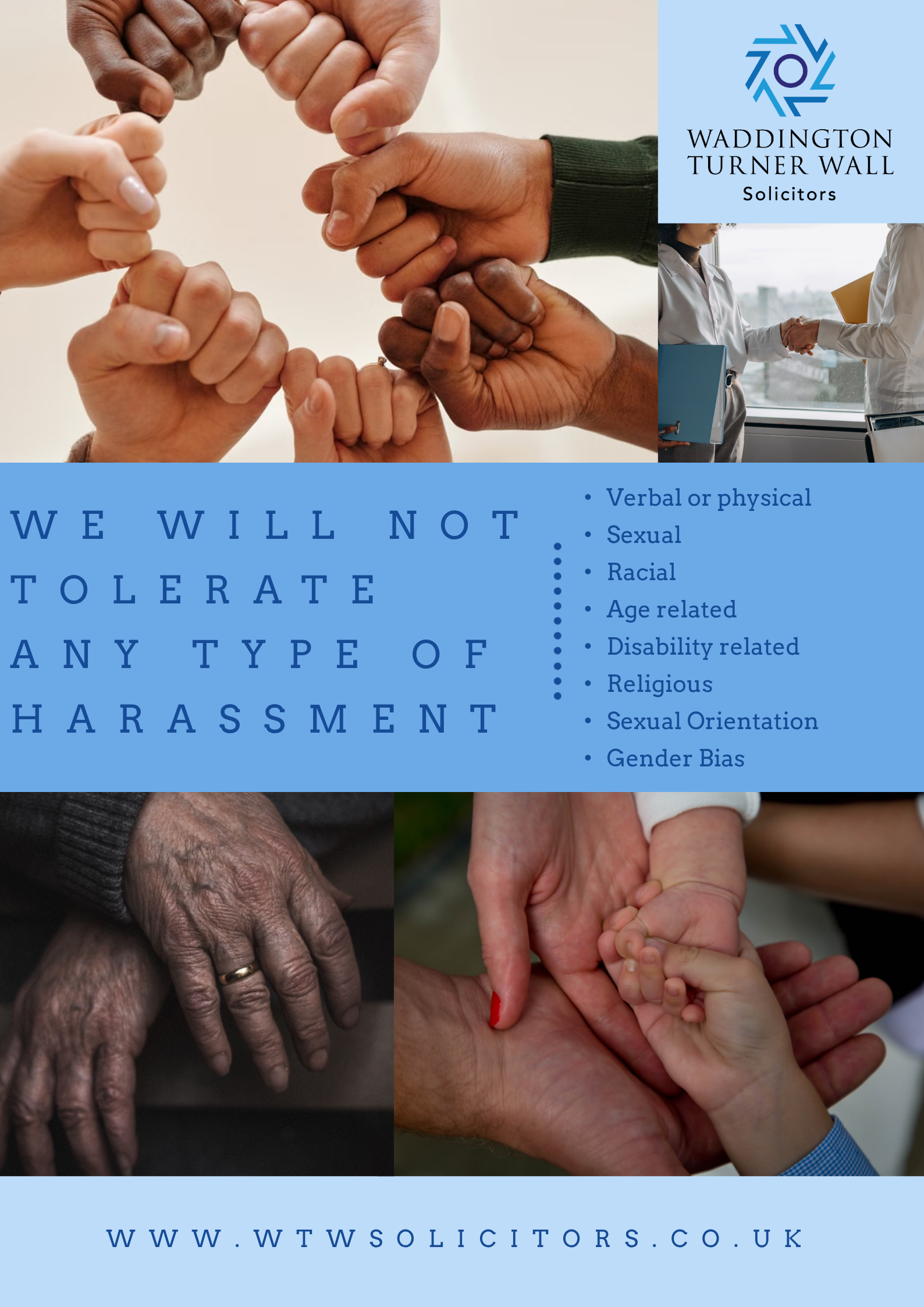 WTW Harassment Poster - We will not tolerate any type of harassment